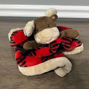 Baby Starters Moose Lovey Security Blanket Red Black Buffalo Plaid Plush